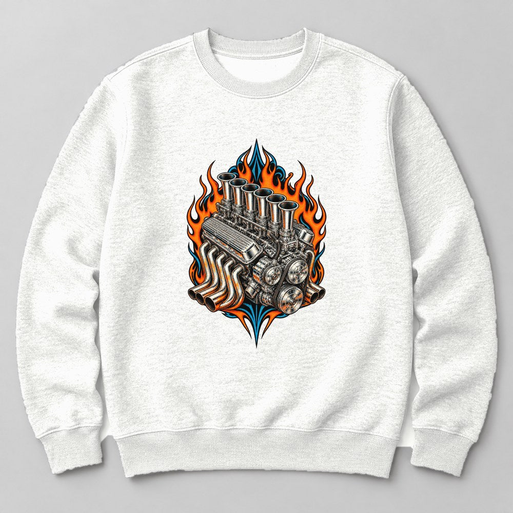 Hot Rod Engine Sweatshirt in White