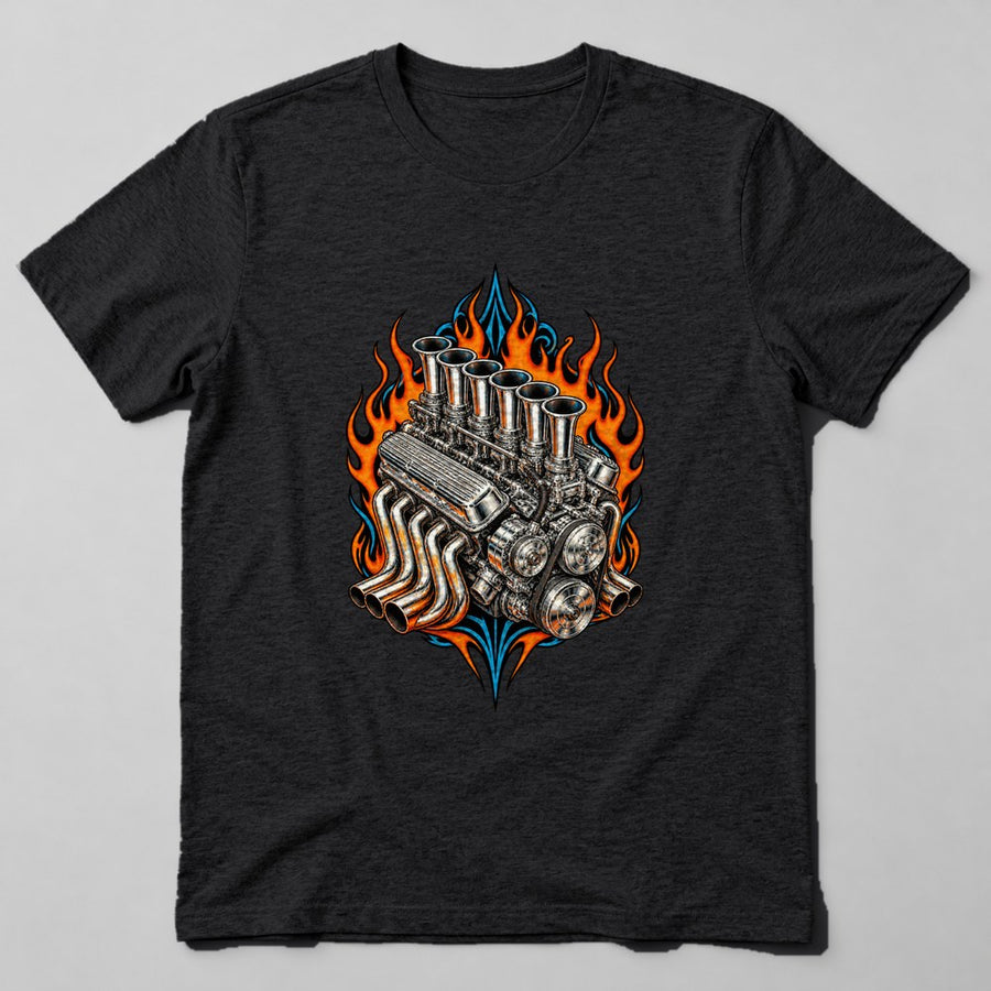 Hot Rod Engine T-Shirt in Black