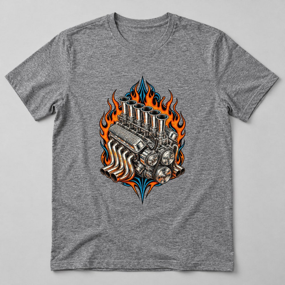 Hot Rod Engine T-Shirt in Heather Grey