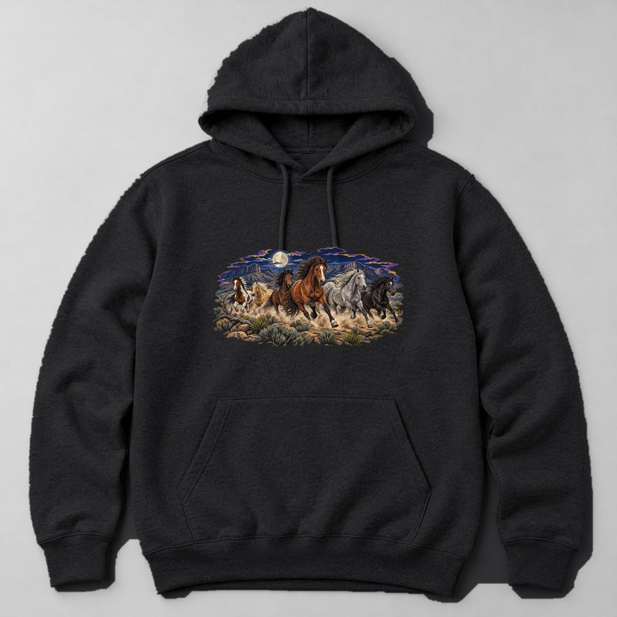 Mustang Horses Hoodie in Black
