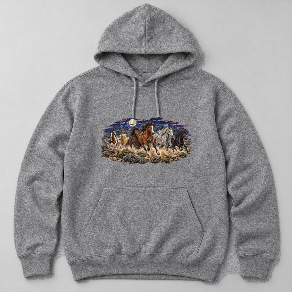 Mustang Horses Hoodie in Heather Grey
