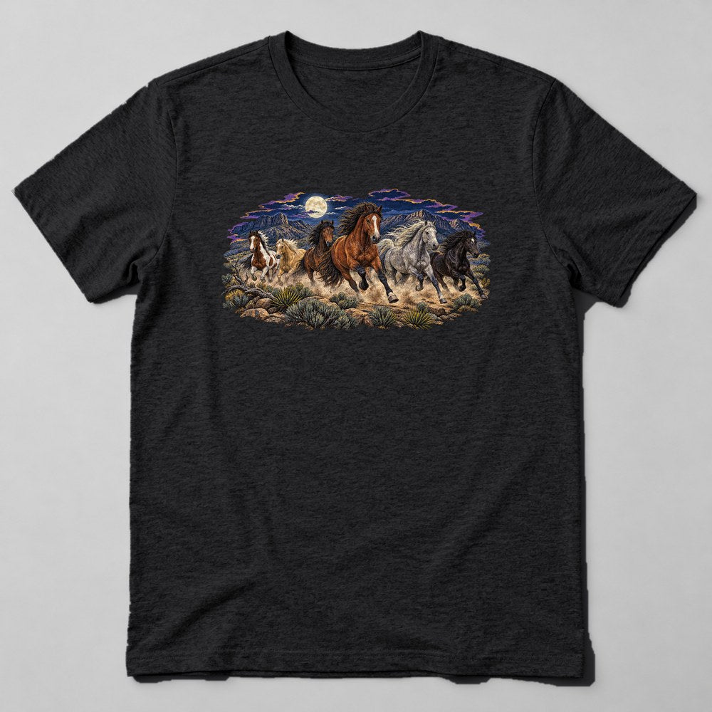 Mustang Horses T-Shirt in Black
