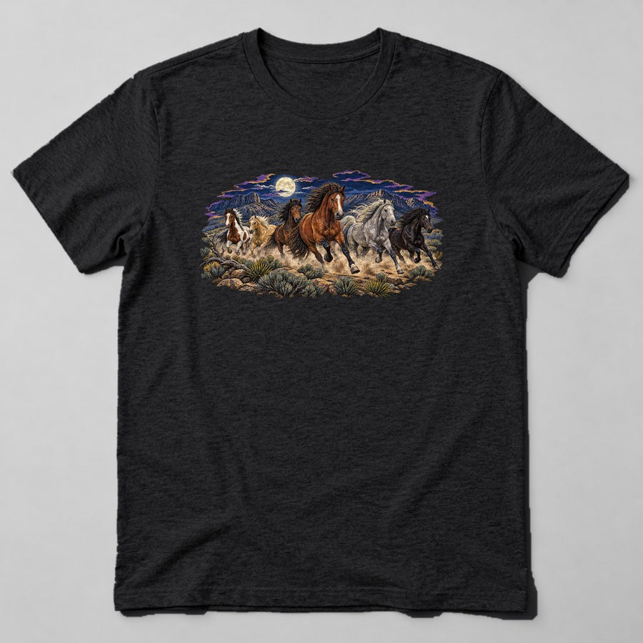 Mustang Horses T-Shirt in Black