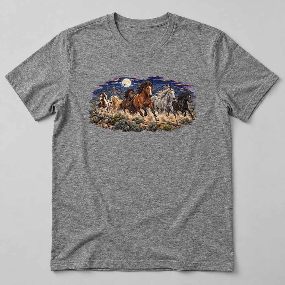 Mustang Horses T-Shirt in Heather Grey