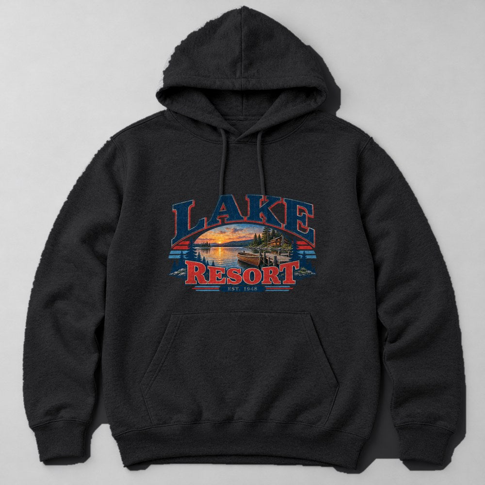 Lake Resort Est. 1948 Hoodie in Black