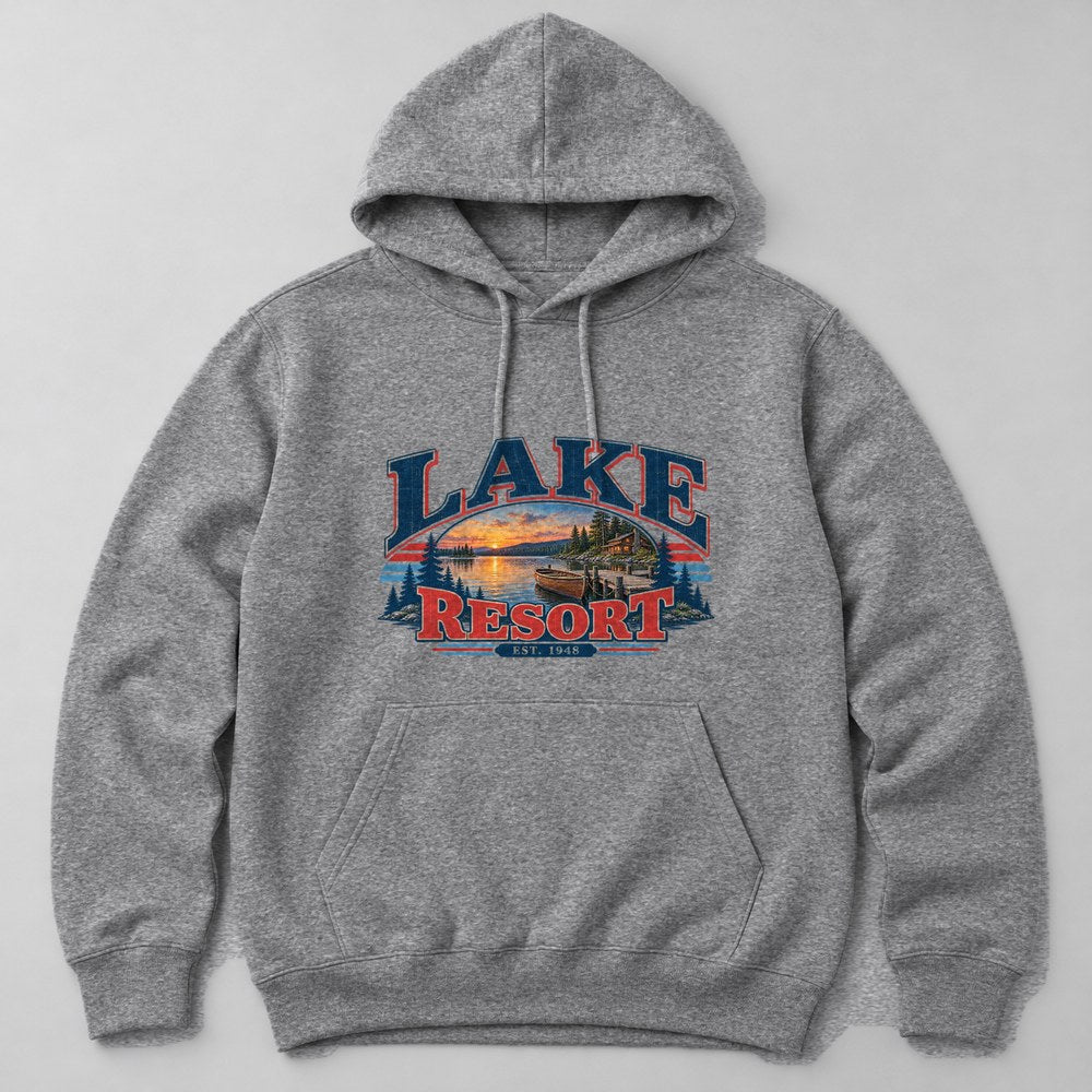 Lake Resort Est. 1948 Hoodie in Heather Grey