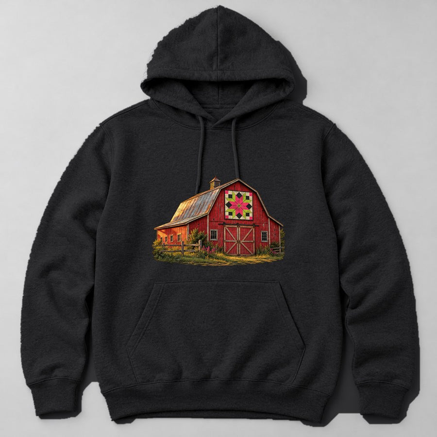 Old Barn Quilt Hoodie in Black