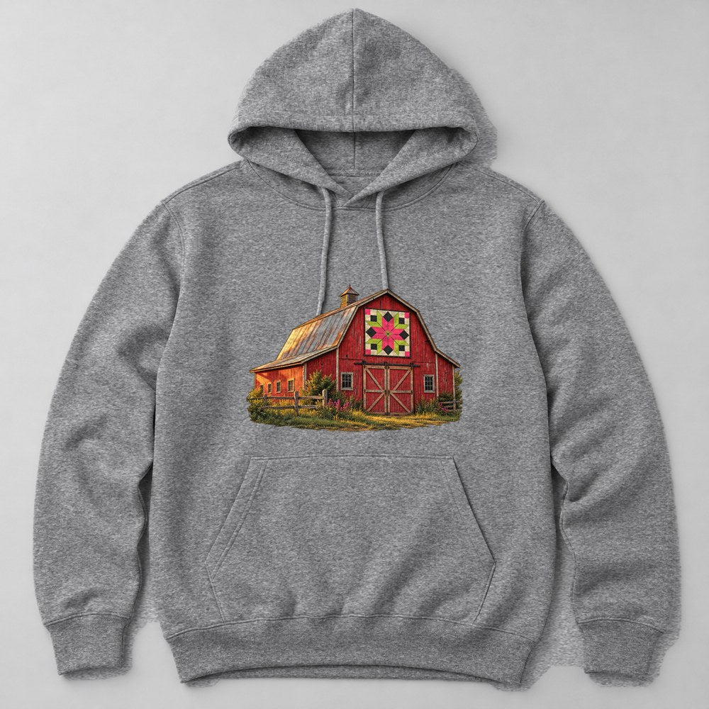 Old Barn Quilt Hoodie in Heather Grey