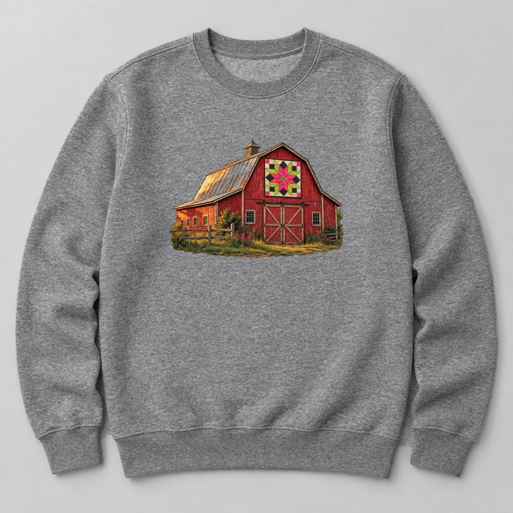 Old Barn Quilt Sweatshirt in Heather Grey