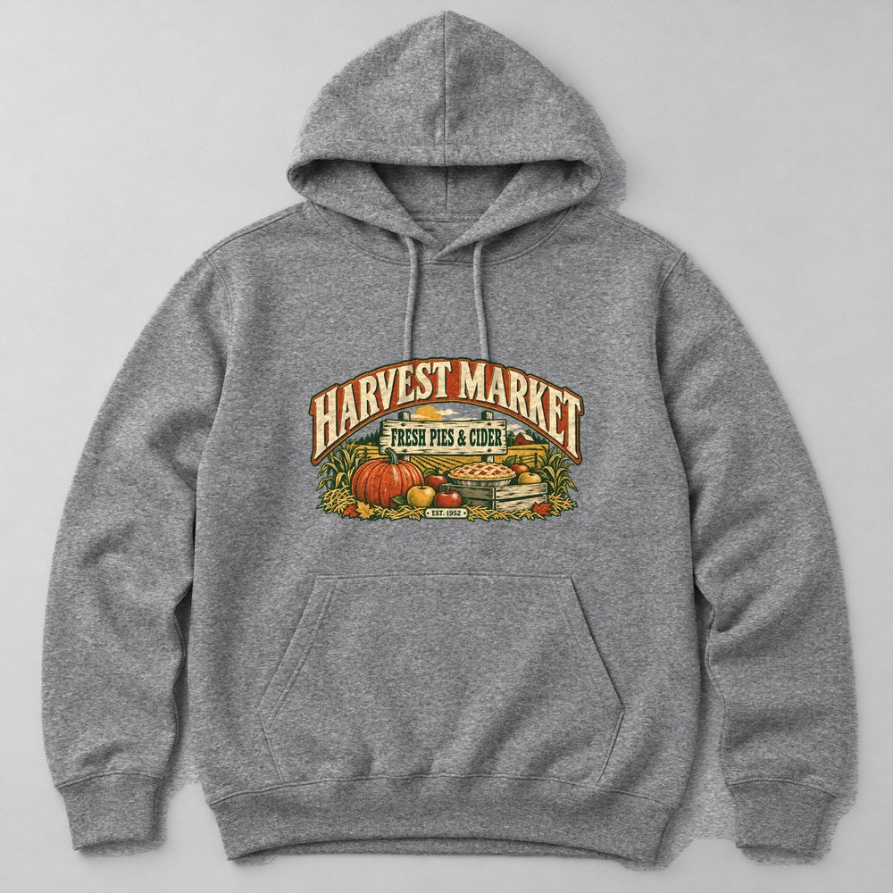 Harvest Market Fresh Pies & Cider Est. 1952 Hoodie in Heather Grey