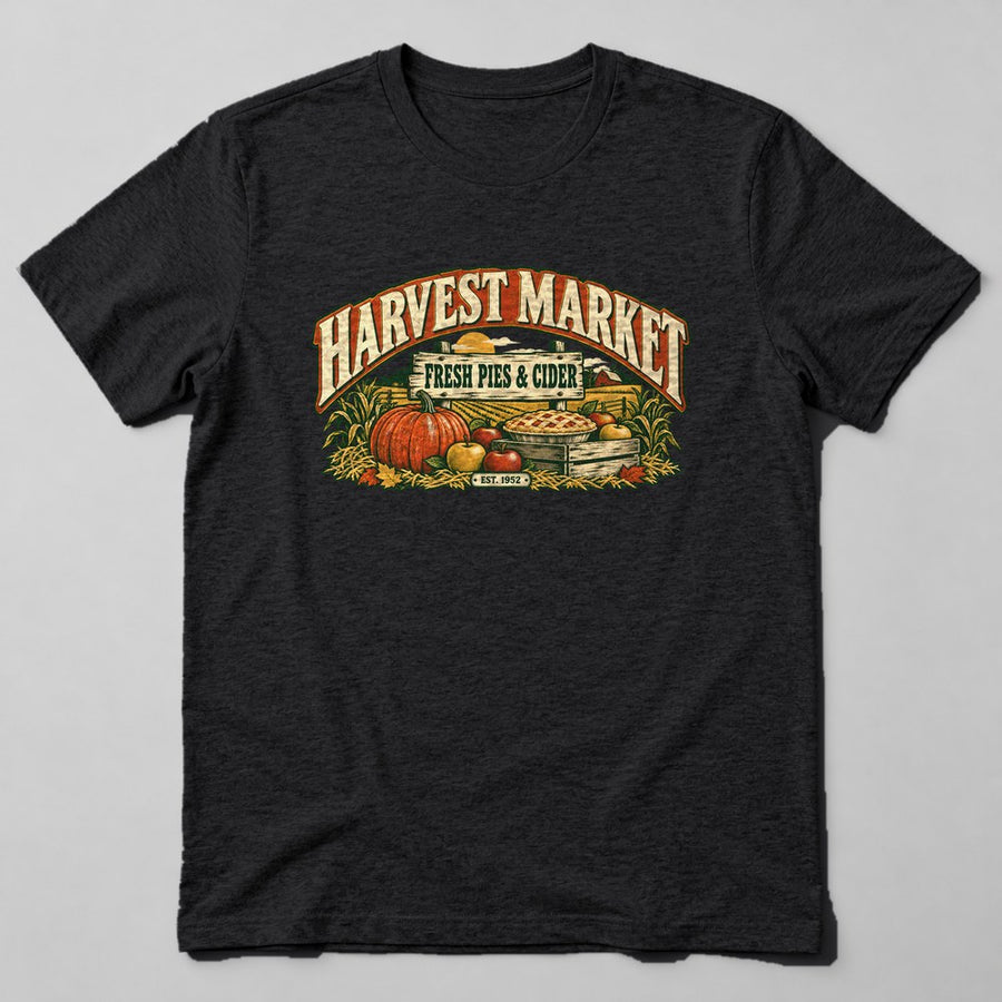 Harvest Market Fresh Pies & Cider Est. 1952 T-Shirt in Black