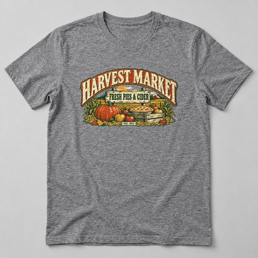 Harvest Market Fresh Pies & Cider Est. 1952 T-Shirt in Heather Grey