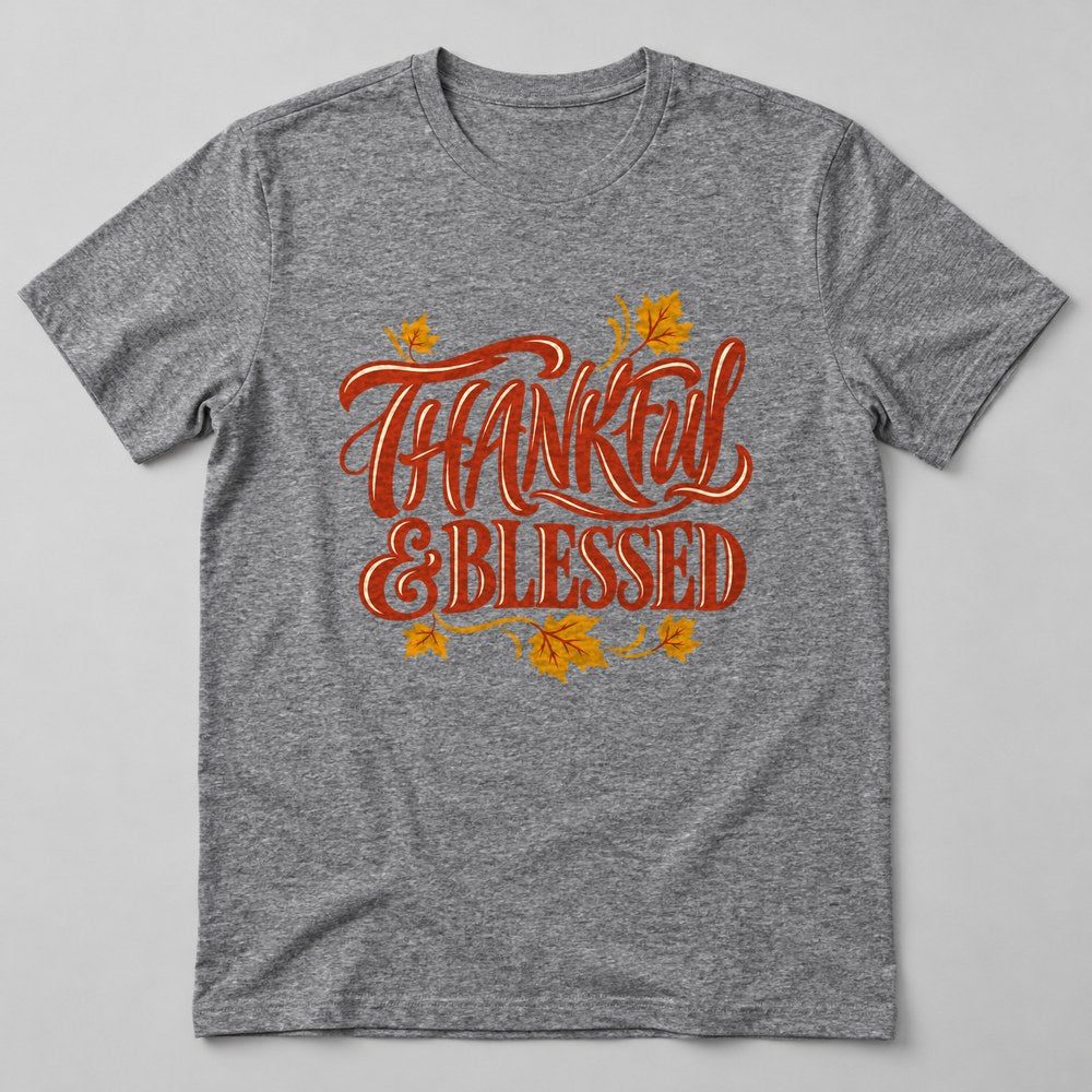Thankful & Blessed T-Shirt in Heather Grey