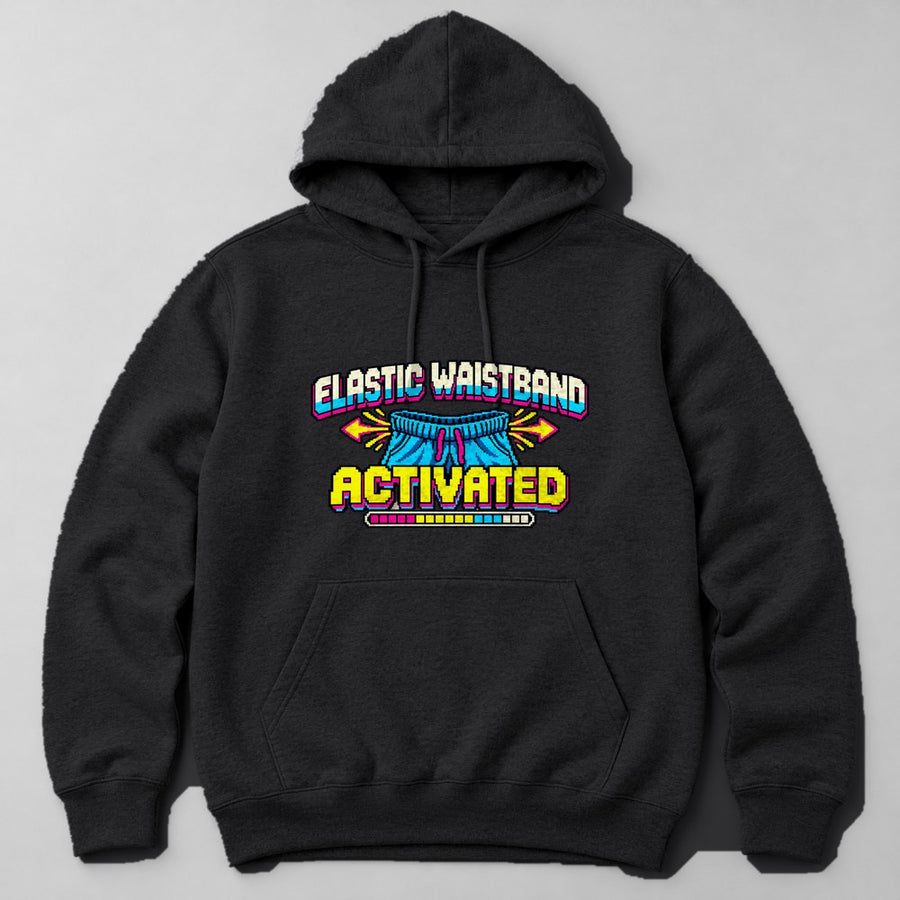 Elastic Waistband Activated Hoodie in Black