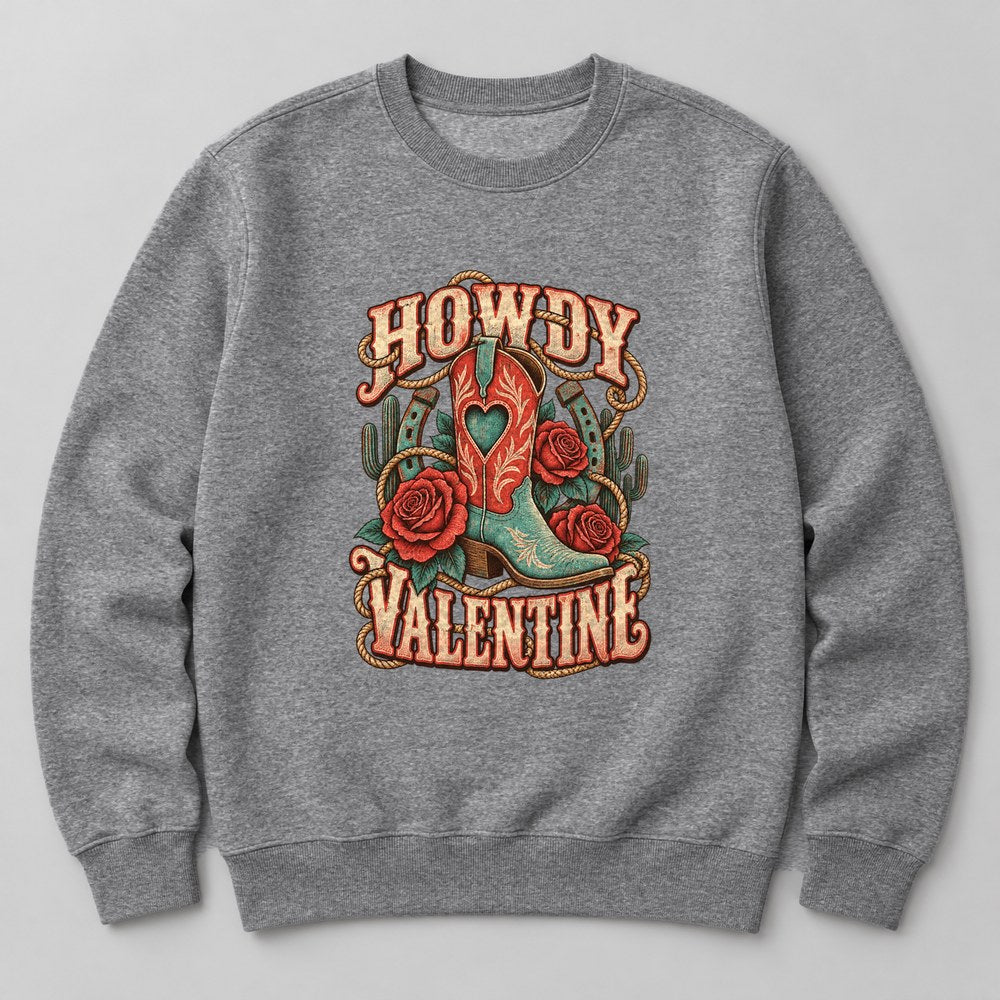 Howdy Valentine Sweatshirt in Heather Grey