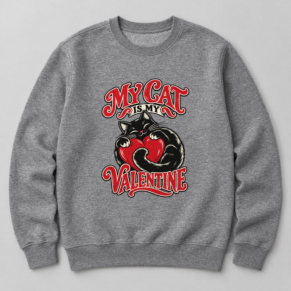 My Cat is my Valentine Sweatshirt in Heather Grey