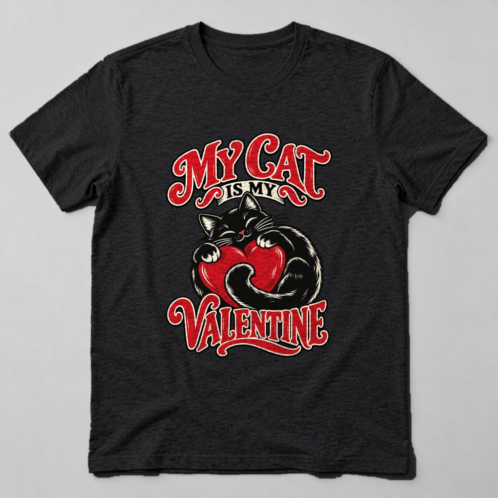 My Cat is my Valentine T-Shirt in Black