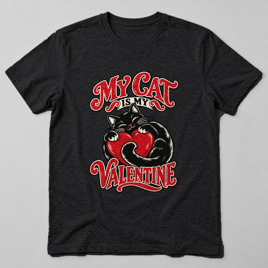 My Cat is my Valentine T-Shirt in Black
