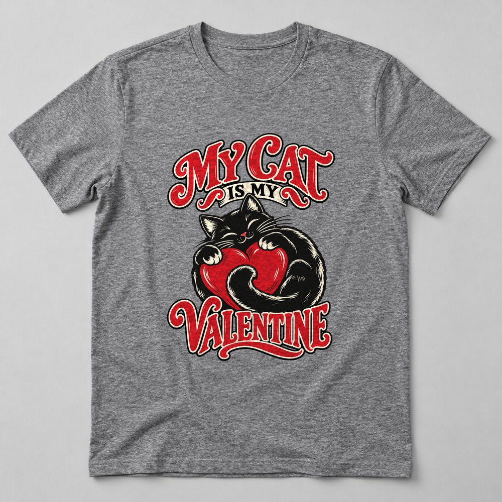My Cat is my Valentine T-Shirt in Heather Grey