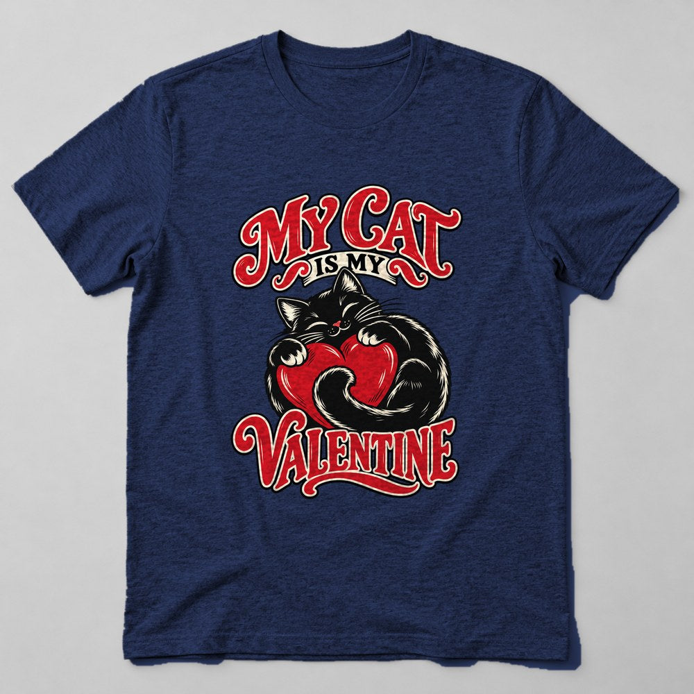 My Cat is my Valentine T-Shirt in Navy