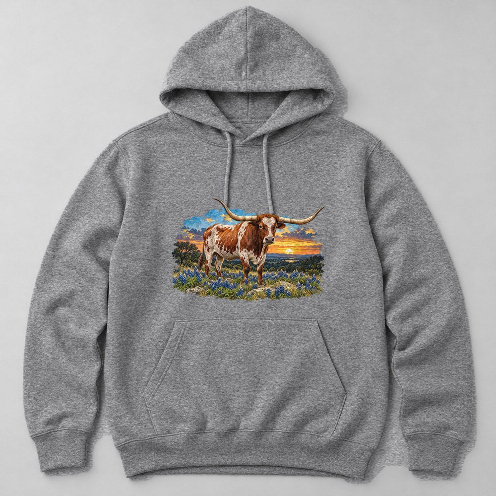 Longhorn Steer Hoodie in Heather Grey