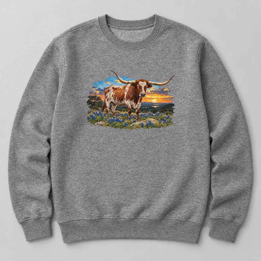 Longhorn Steer Sweatshirt in Heather Grey
