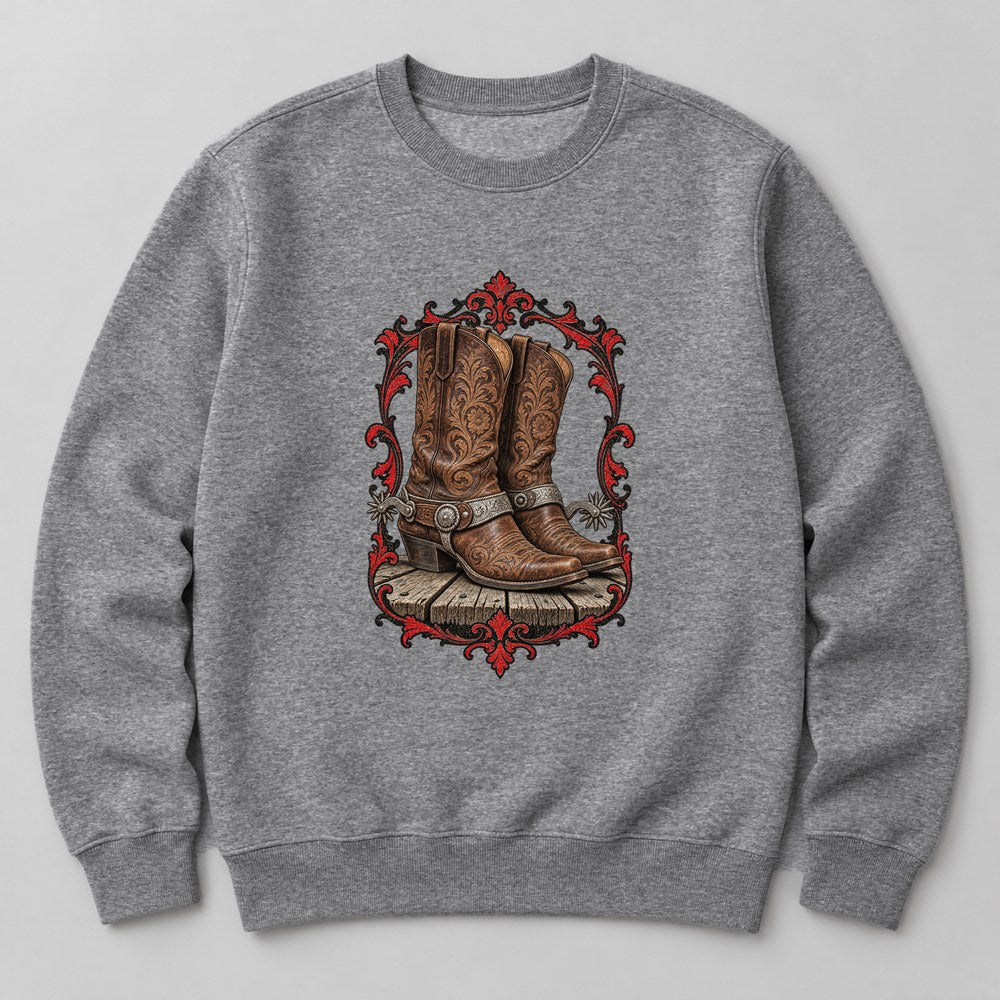 Cowboy Boots Spurs Sweatshirt in Heather Grey