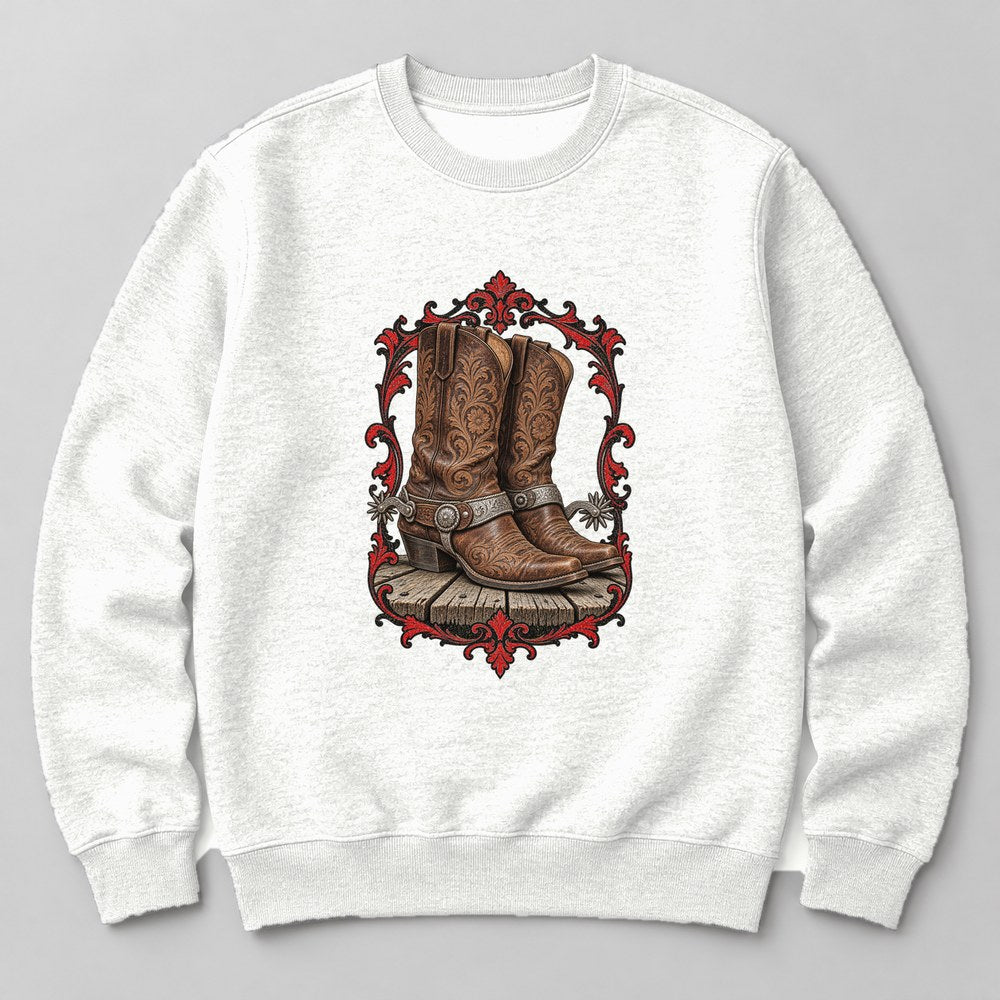 Cowboy Boots Spurs Sweatshirt in White