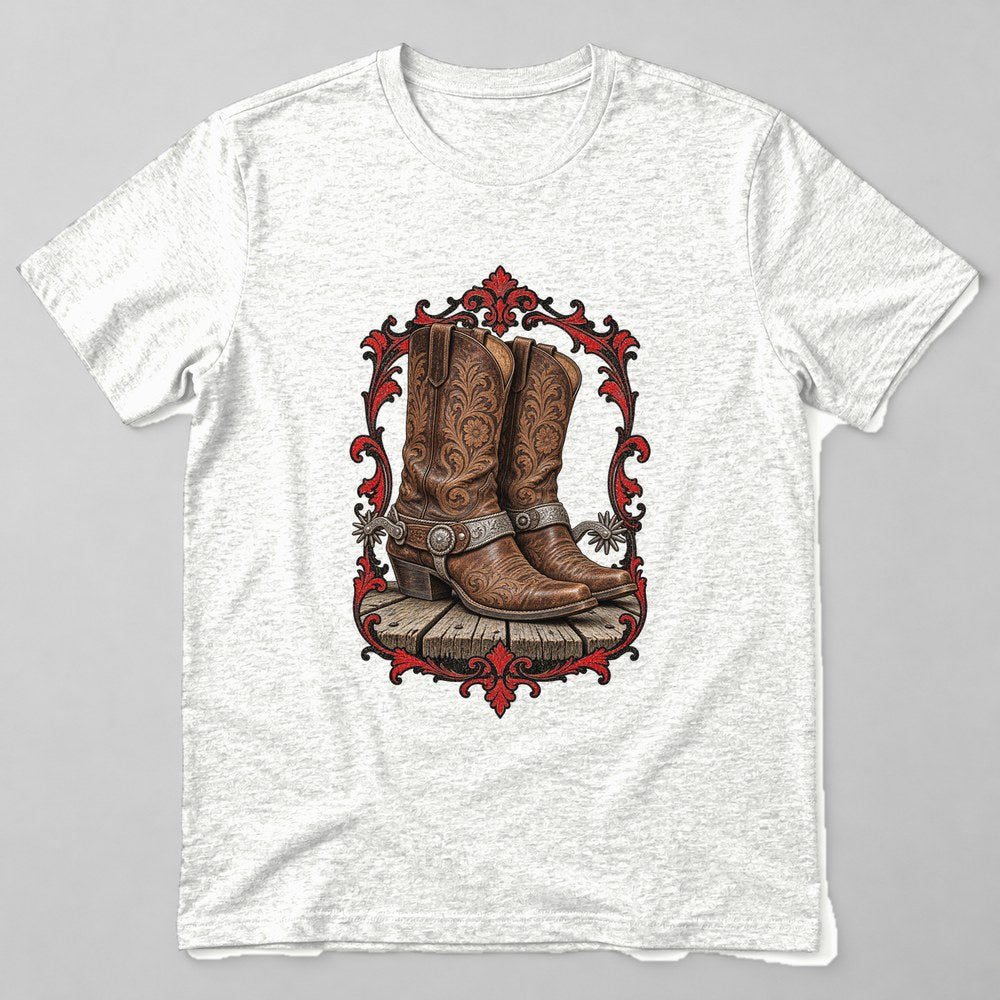Cowboy Boots Spurs T-Shirt in White