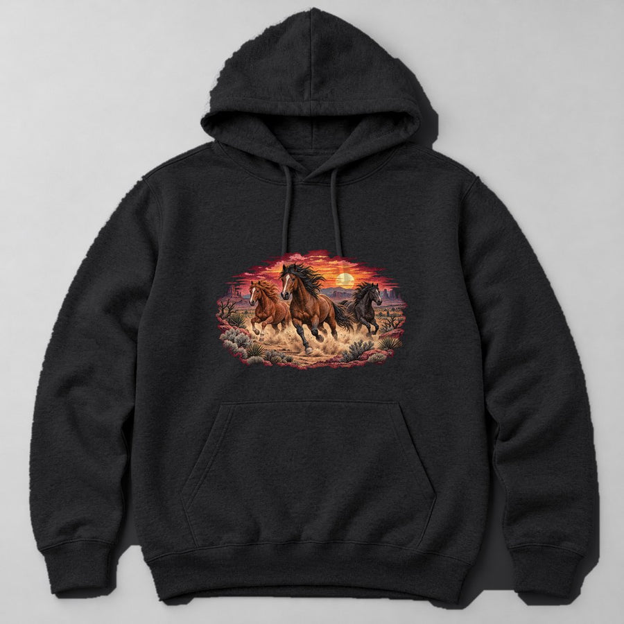 Wild Horses Desert Hoodie in Black