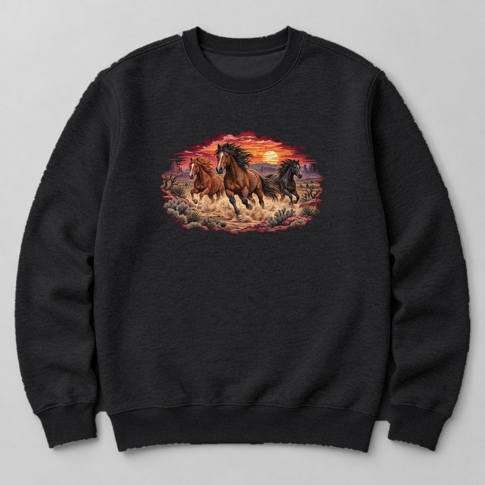 Wild Horses Desert Sweatshirt in Black