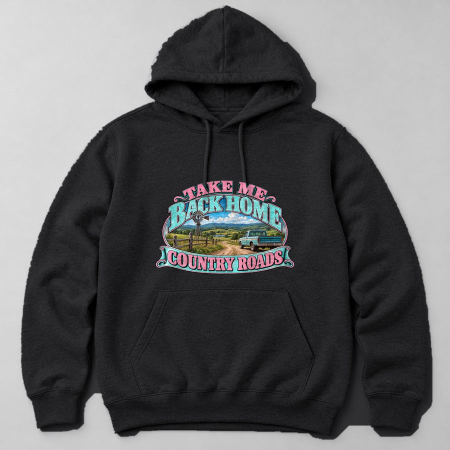 Take Me Back Home Country Roads Hoodie in Black