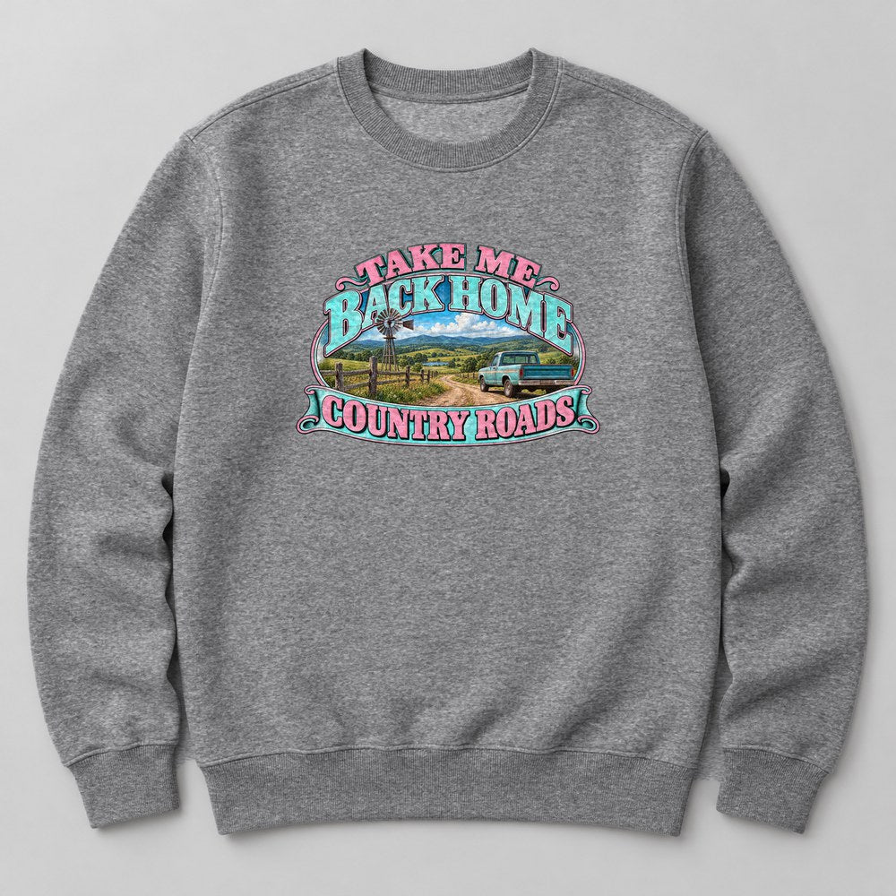Take Me Back Home Country Roads Sweatshirt in Heather Grey