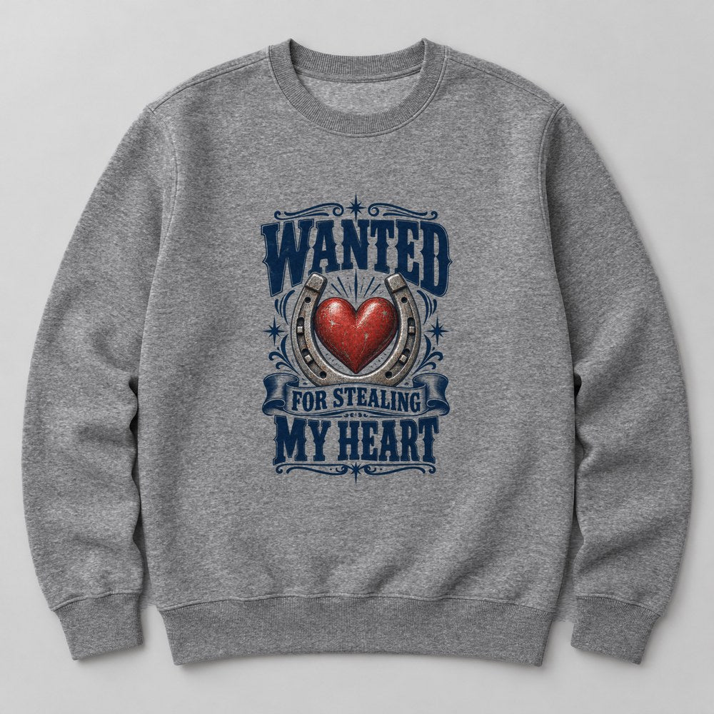Wanted for Stealing my Heart Sweatshirt in Heather Grey