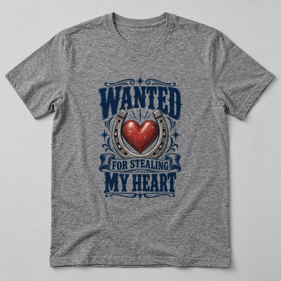 Wanted for Stealing my Heart T-Shirt in Heather Grey