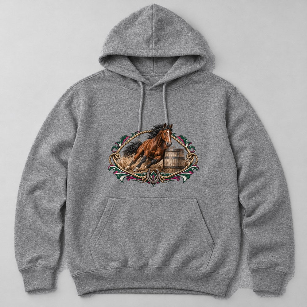 Barrel Racer Horse Hoodie in Heather Grey