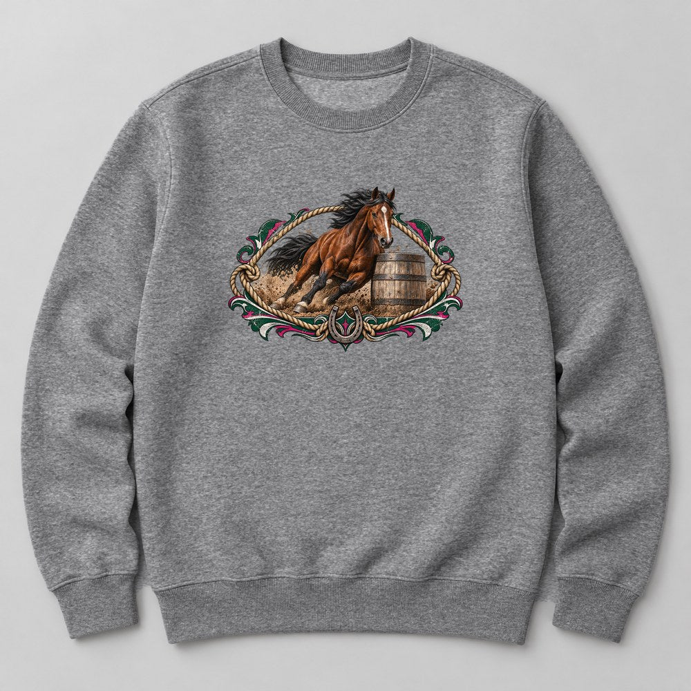 Barrel Racer Horse Sweatshirt in Heather Grey