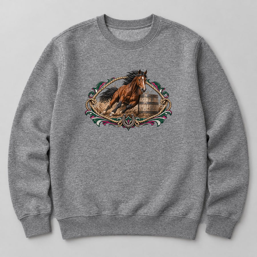 Barrel Racer Horse Sweatshirt in Heather Grey