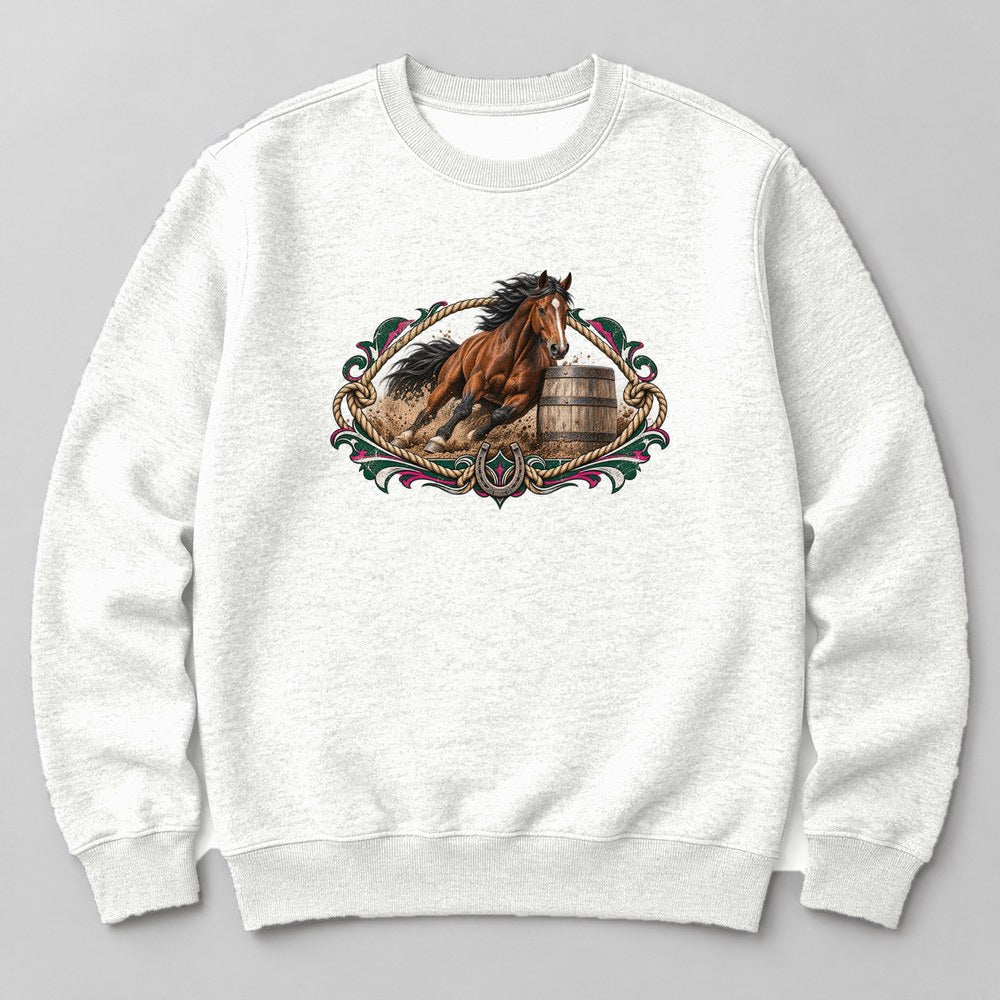 Barrel Racer Horse Sweatshirt in White