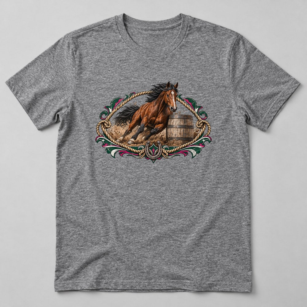 Barrel Racer Horse T-Shirt in Heather Grey