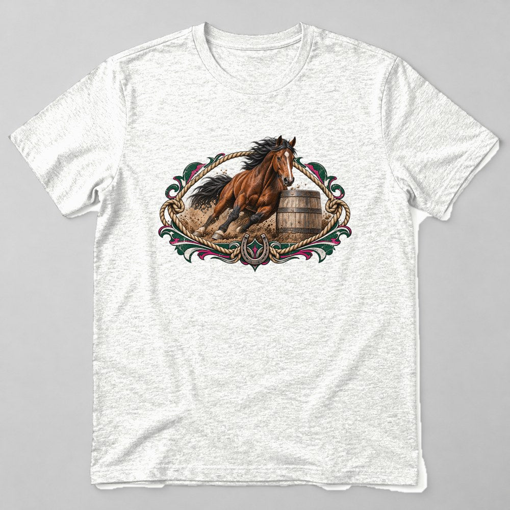 Barrel Racer Horse T-Shirt in White