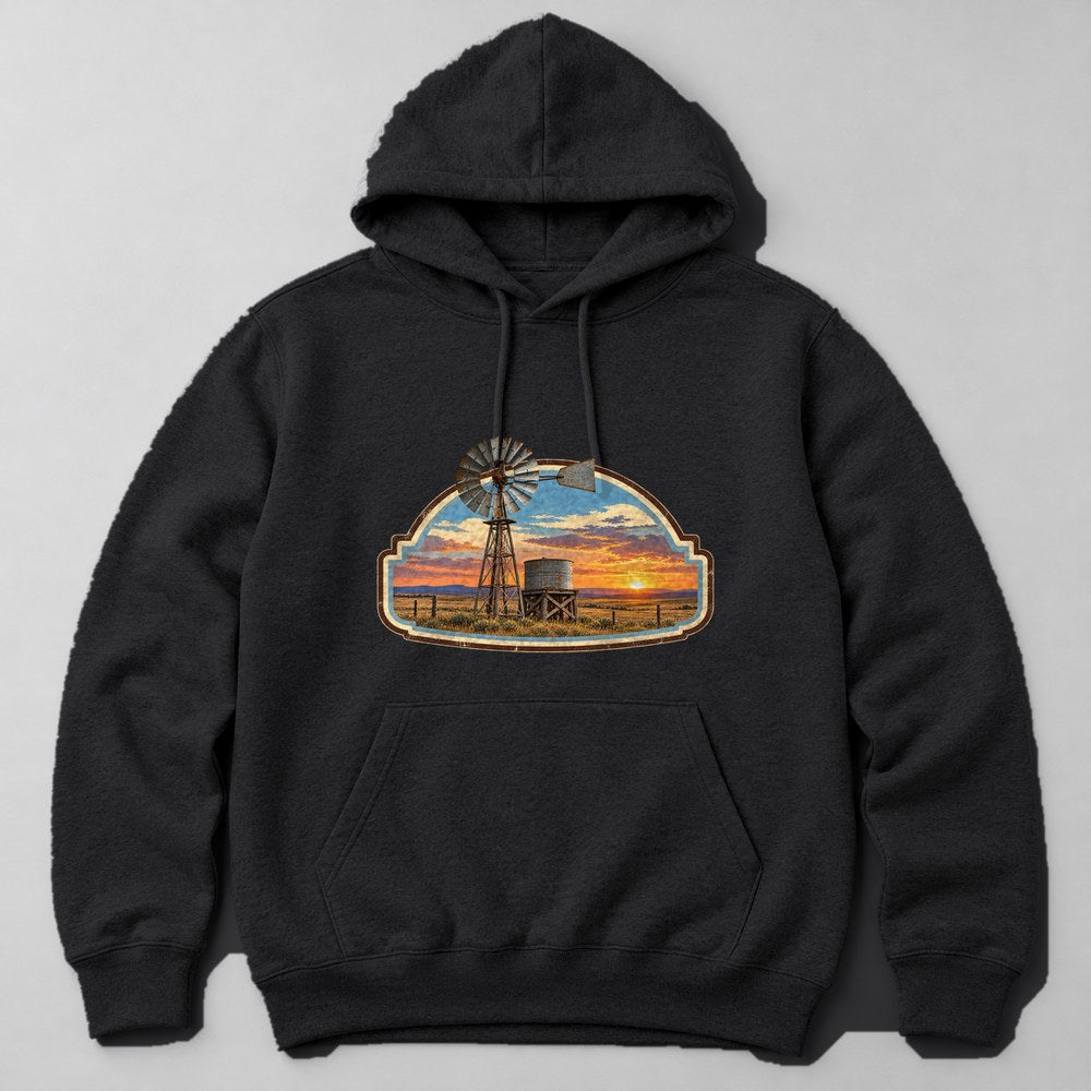 Western Sunset Windmill Hoodie in Black