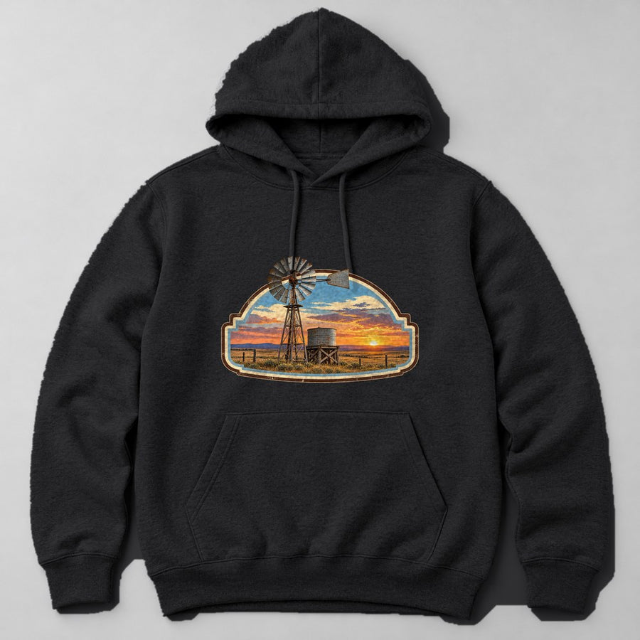 Western Sunset Windmill Hoodie in Black