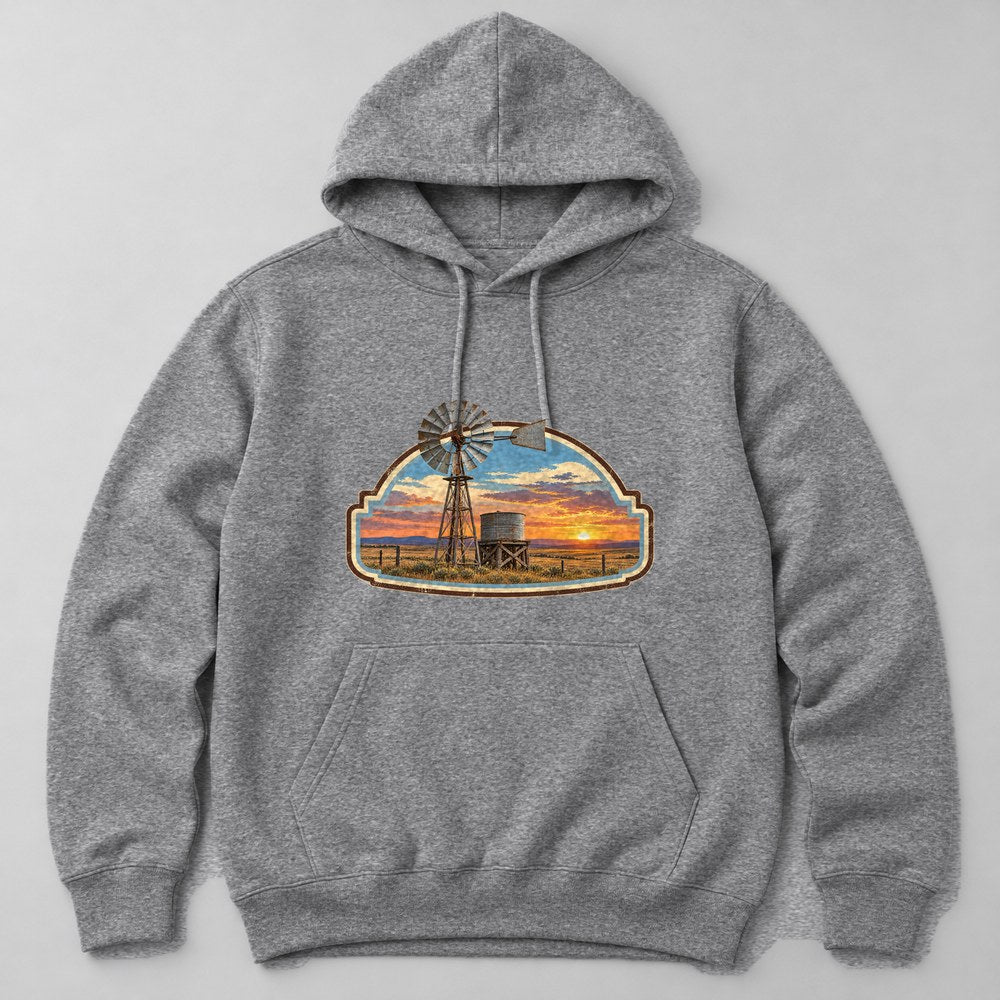 Western Sunset Windmill Hoodie in Heather Grey