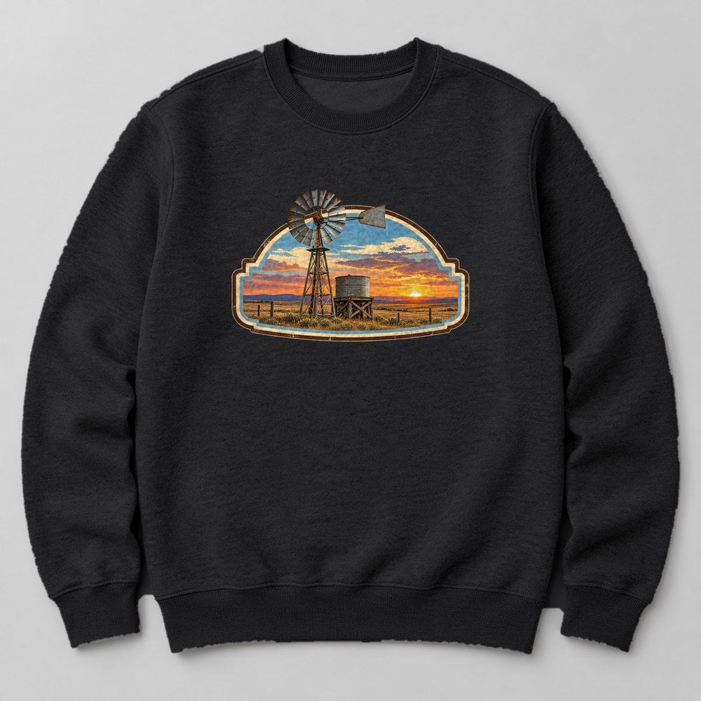 Western Sunset Windmill Sweatshirt in Black