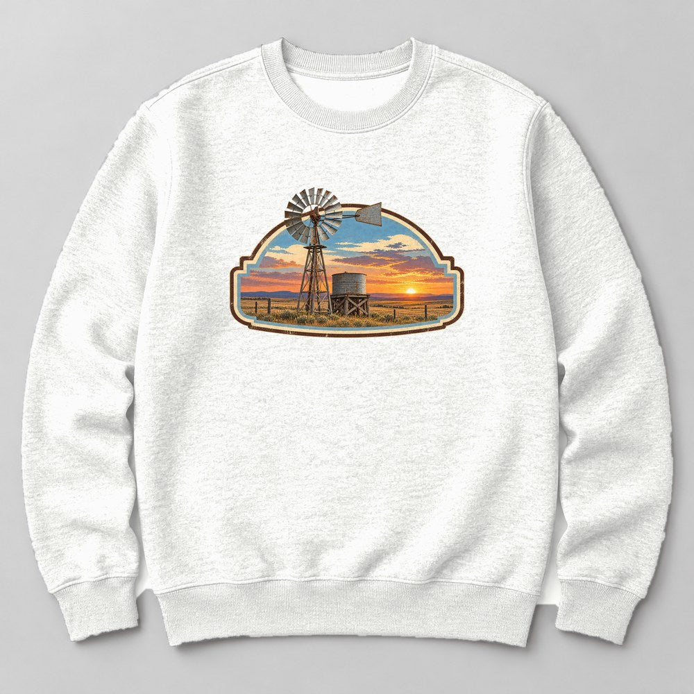 Western Sunset Windmill Sweatshirt in White