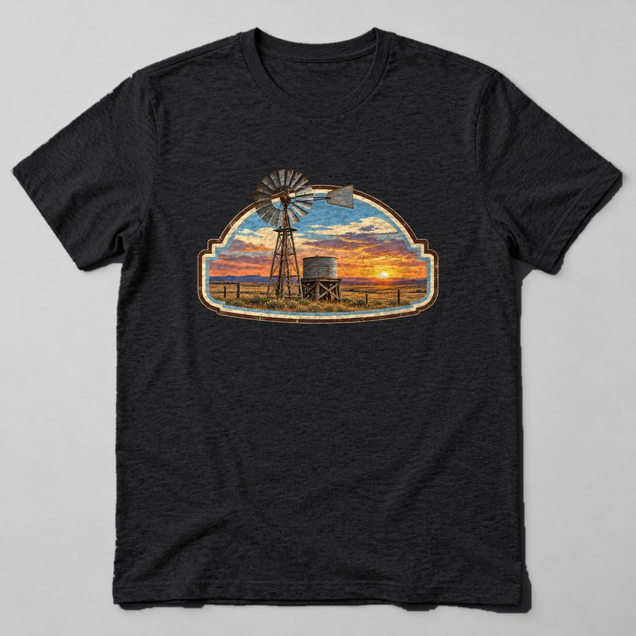 Western Sunset Windmill T-Shirt in Black