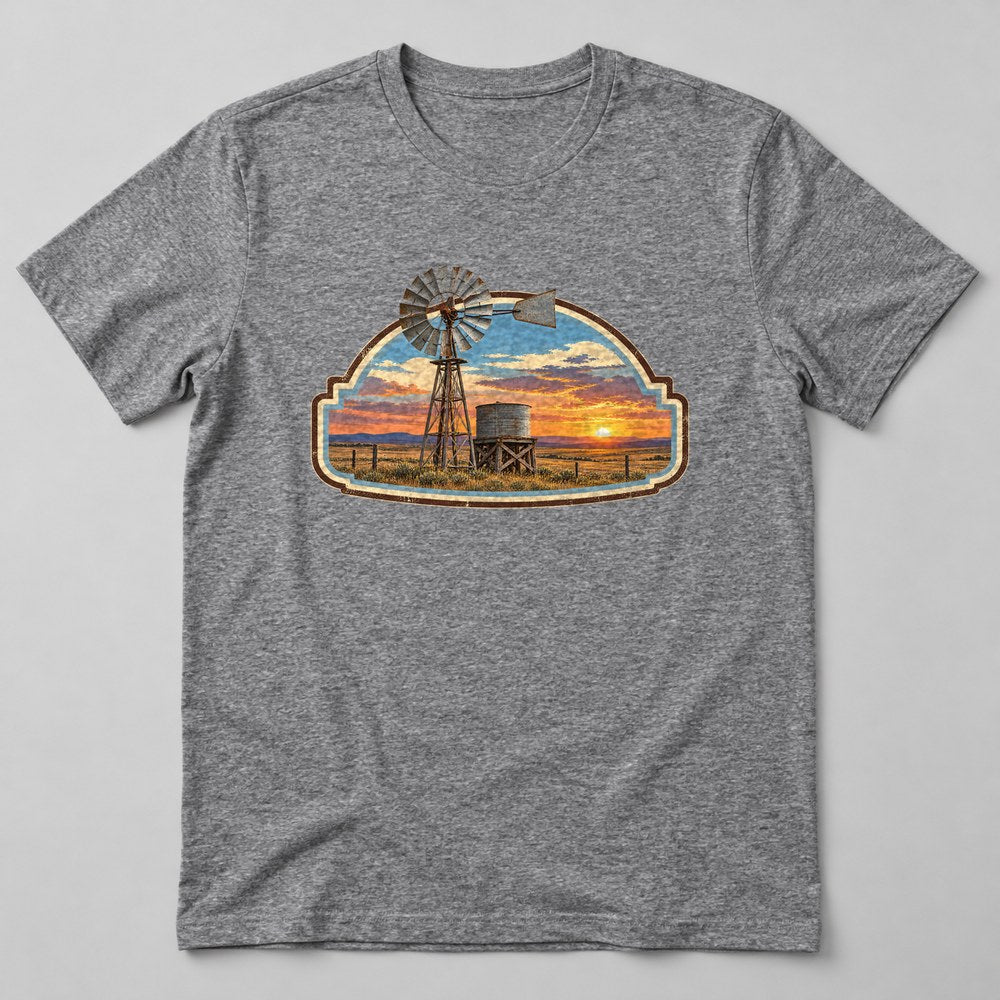 Western Sunset Windmill T-Shirt in Heather Grey
