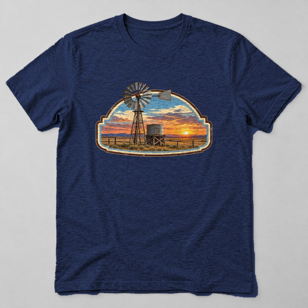 Western Sunset Windmill T-Shirt in Navy