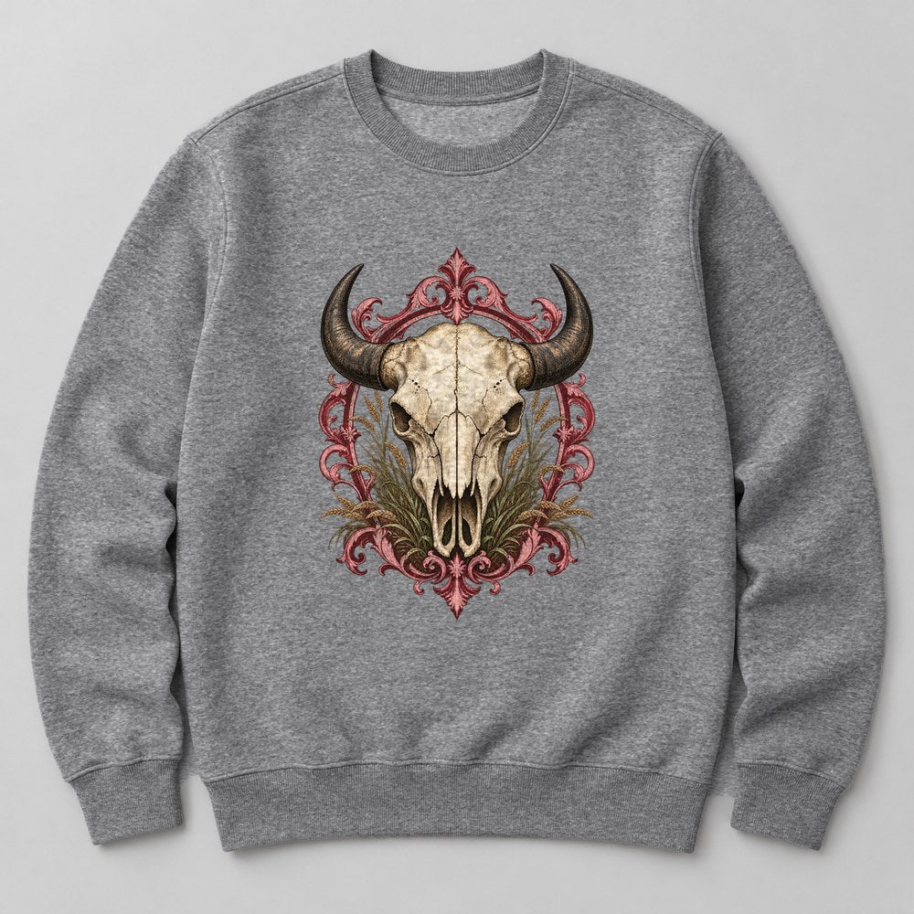 Bison Skull Sweatshirt in Heather Grey
